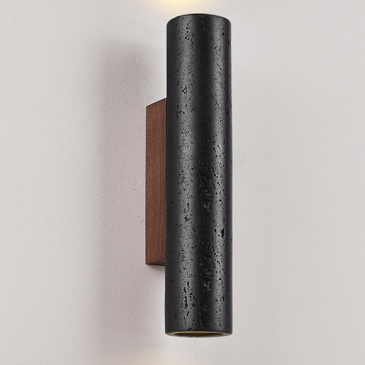 Cylinder Travertine Solid Wood 1-Light Wall Sconce Lamp