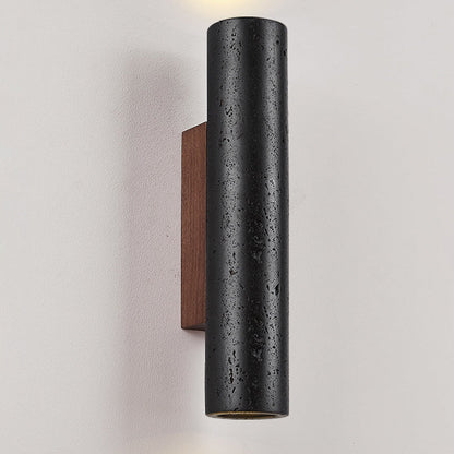 Cylinder Travertine Solid Wood 1-Light Wall Sconce Lamp