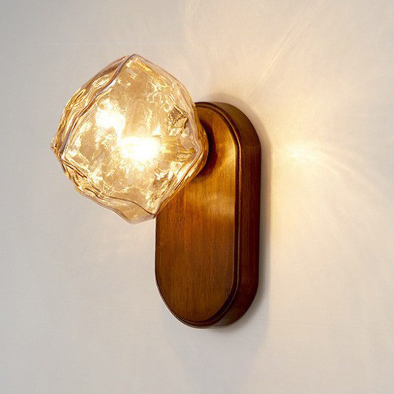 Deco Ice Solid Wood Glass 1-Light Wall Sconce Lamp