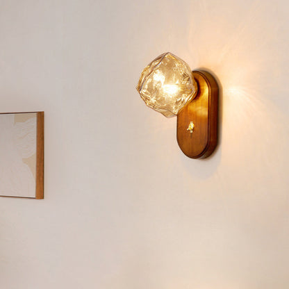 Deco Ice Solid Wood Glass 1-Light Wall Sconce Lamp
