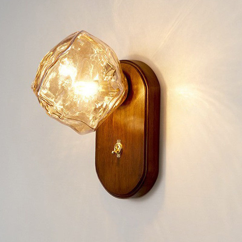 Deco Ice Solid Wood Glass 1-Light Wall Sconce Lamp