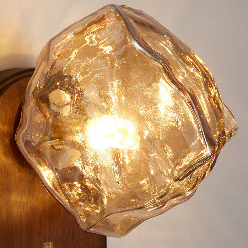 Deco Ice Solid Wood Glass 1-Light Wall Sconce Lamp