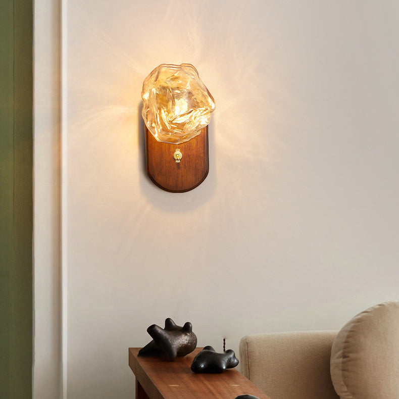 Deco Ice Solid Wood Glass 1-Light Wall Sconce Lamp