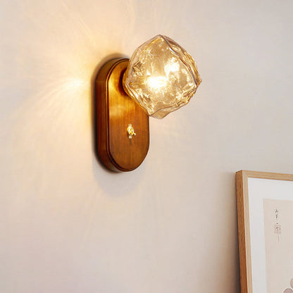 Deco Ice Solid Wood Glass 1-Light Wall Sconce Lamp