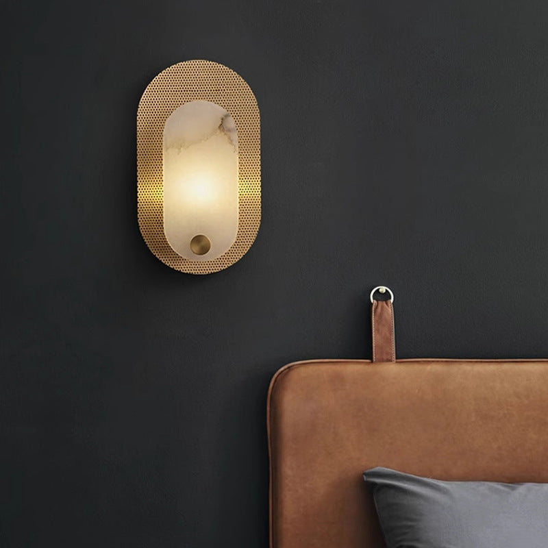 Luxury Oval Marble Copper 1-Light Wall Sconce Lamp