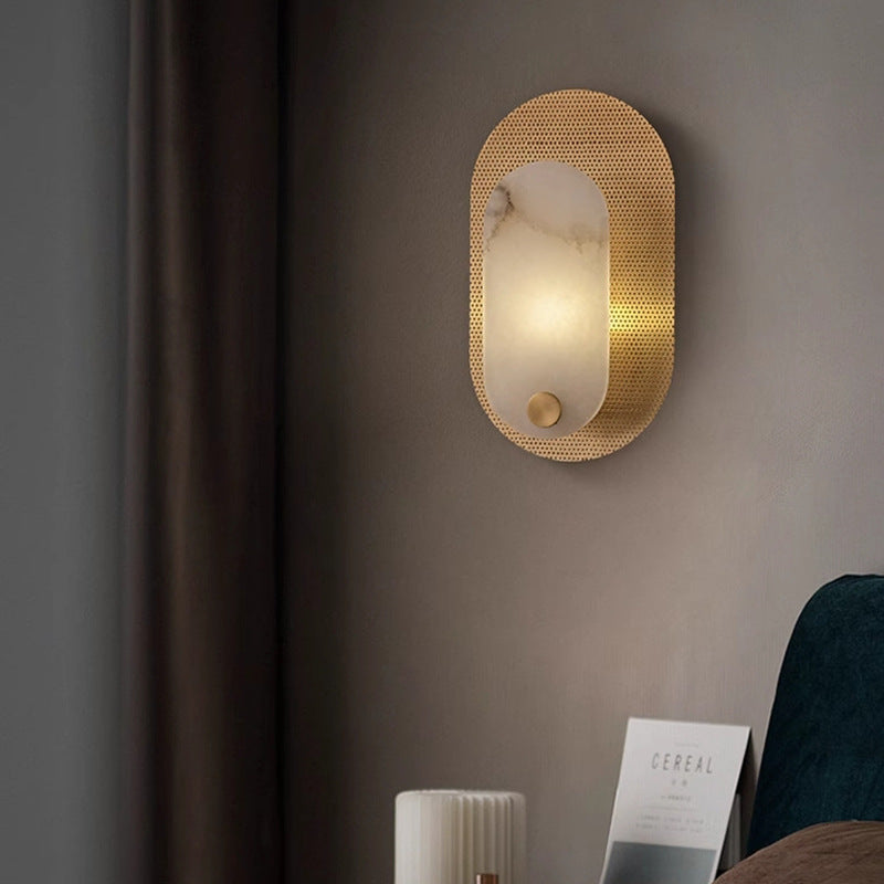 Luxury Oval Marble Copper 1-Light Wall Sconce Lamp