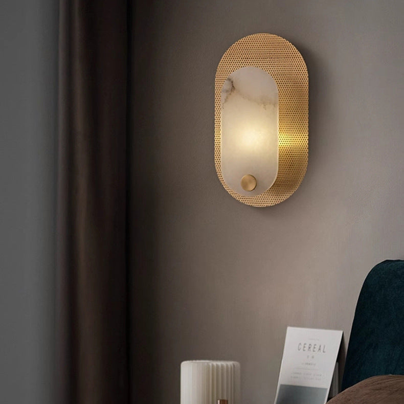 Luxury Oval Marble Copper 1-Light Wall Sconce Lamp