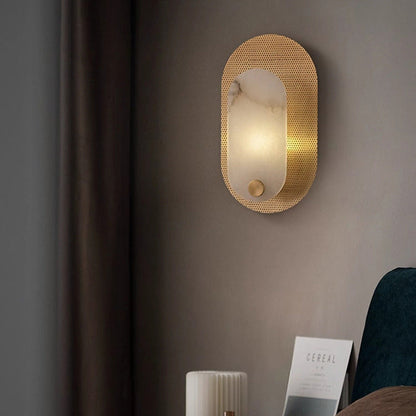 Luxury Oval Marble Copper 1-Light Wall Sconce Lamp