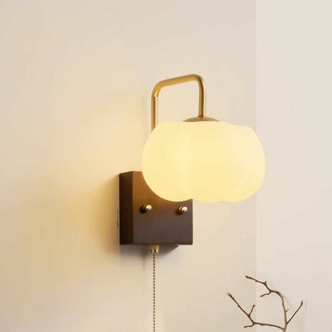Chinese Pumpkin Solid Wood Acrylic 1-Light Wall Sconce Lamp