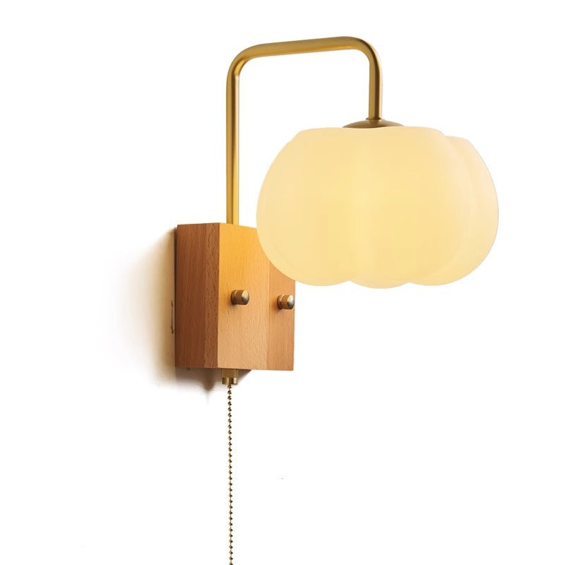 Chinese Pumpkin Solid Wood Acrylic 1-Light Wall Sconce Lamp