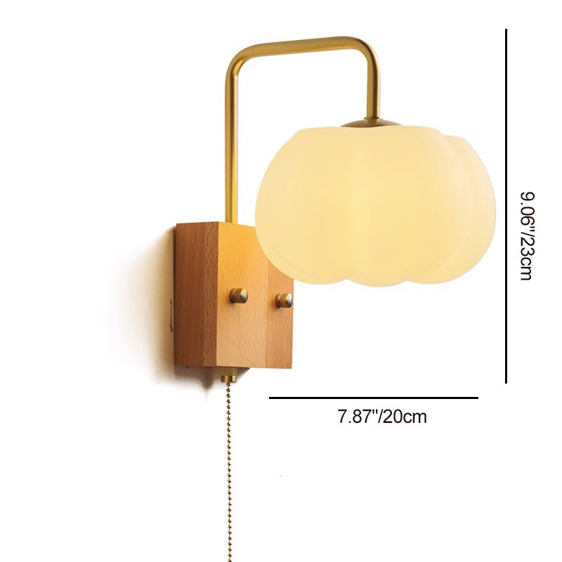 Chinese Pumpkin Solid Wood Acrylic 1-Light Wall Sconce Lamp