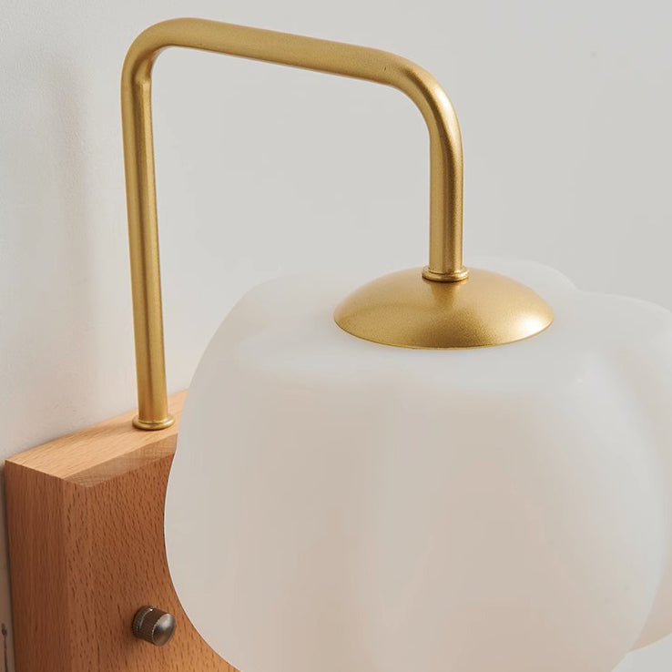 Chinese Pumpkin Solid Wood Acrylic 1-Light Wall Sconce Lamp