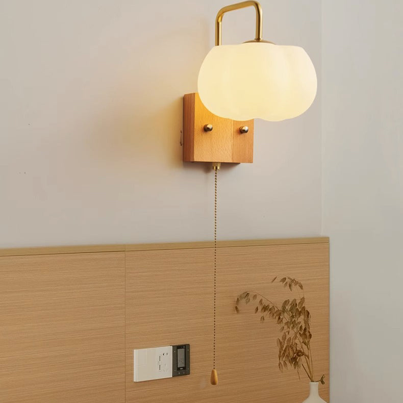 Chinese Pumpkin Solid Wood Acrylic 1-Light Wall Sconce Lamp