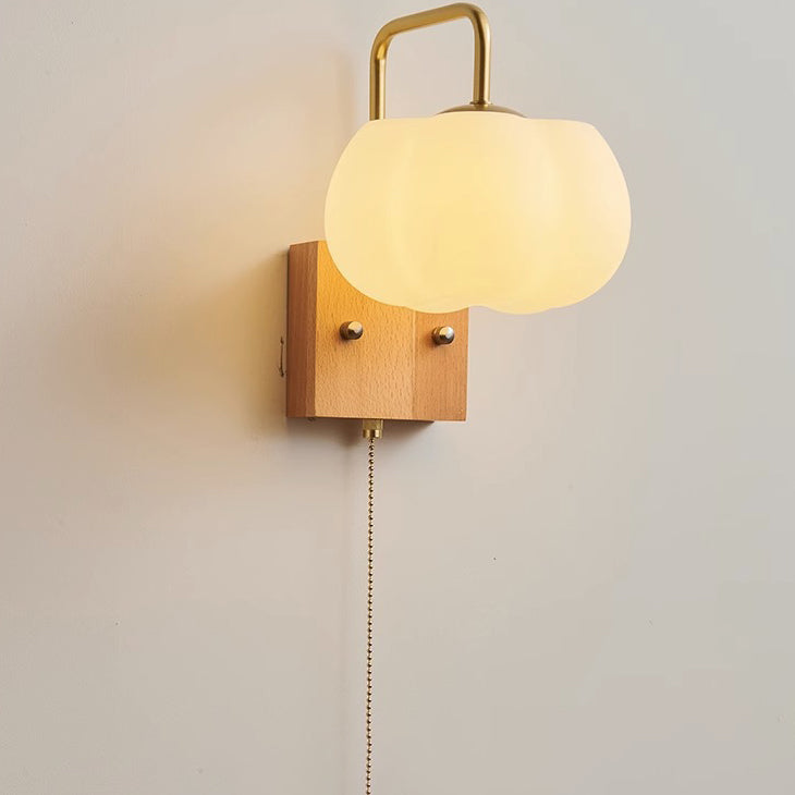 Chinese Pumpkin Solid Wood Acrylic 1-Light Wall Sconce Lamp