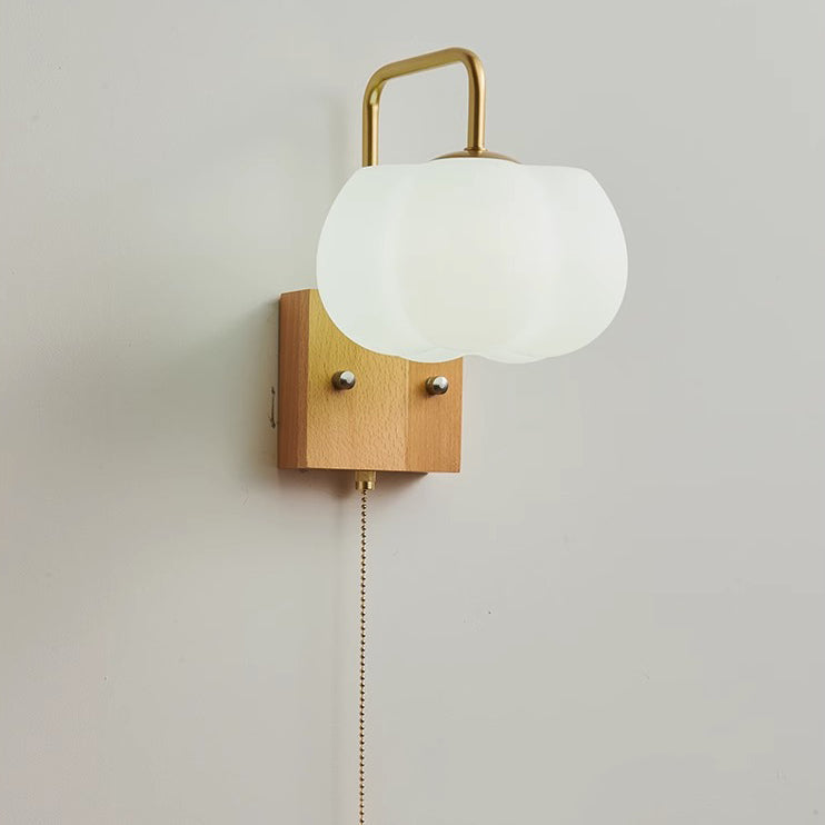 Chinese Pumpkin Solid Wood Acrylic 1-Light Wall Sconce Lamp