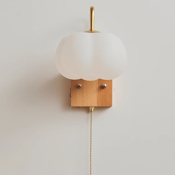 Chinese Pumpkin Solid Wood Acrylic 1-Light Wall Sconce Lamp