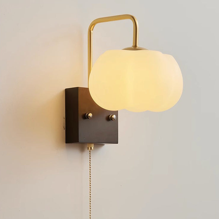 Chinese Pumpkin Solid Wood Acrylic 1-Light Wall Sconce Lamp