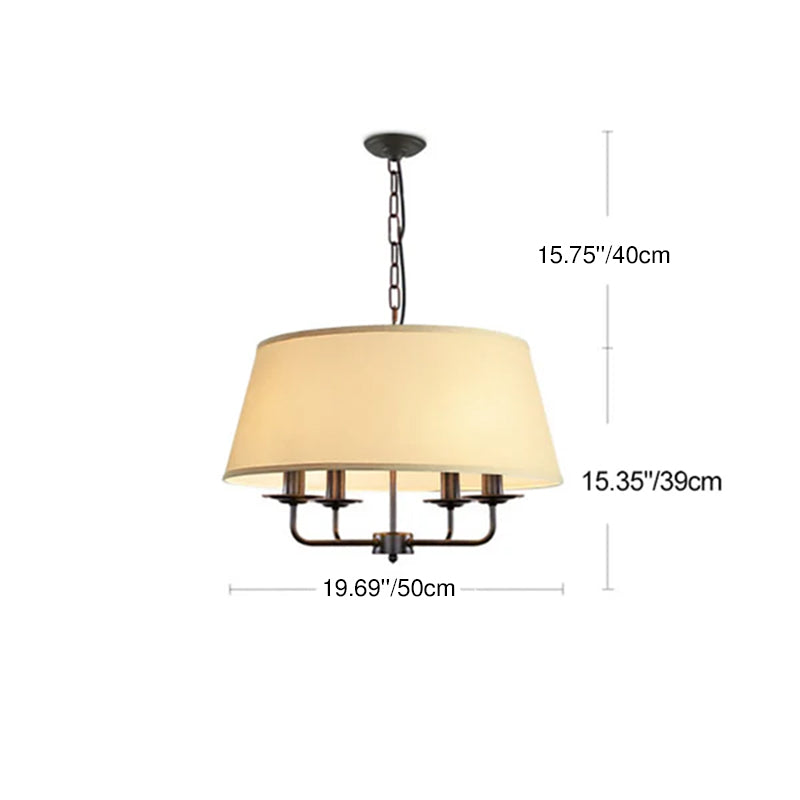 Traditional Rustic Cylinder Iron Fabric 4-Light Chandelier For Living Room