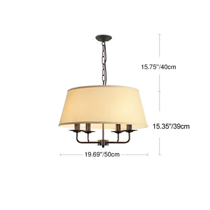 Traditional Rustic Cylinder Iron Fabric 4-Light Chandelier For Living Room