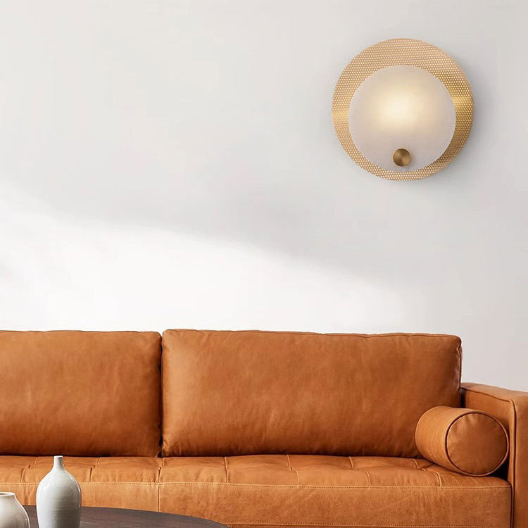 Traditional Round Copper Marble 1-Light Wall Sconce Lamp
