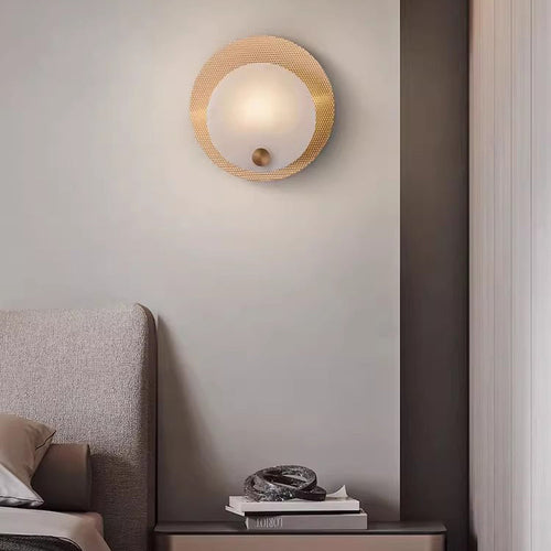 Traditional Round Copper Marble 1-Light Wall Sconce Lamp