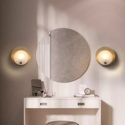 Traditional Round Copper Marble 1-Light Wall Sconce Lamp
