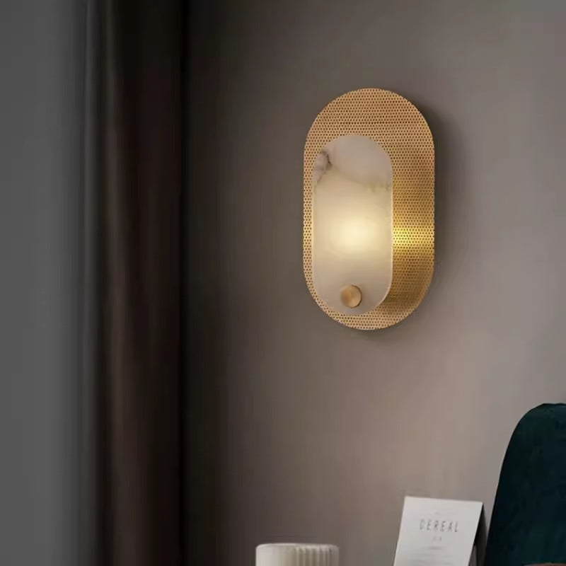 Modern Luxury Oval Copper Marble 1-Light Wall Sconce Lamp