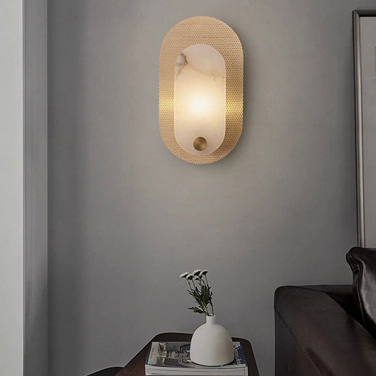 Modern Luxury Oval Copper Marble 1-Light Wall Sconce Lamp