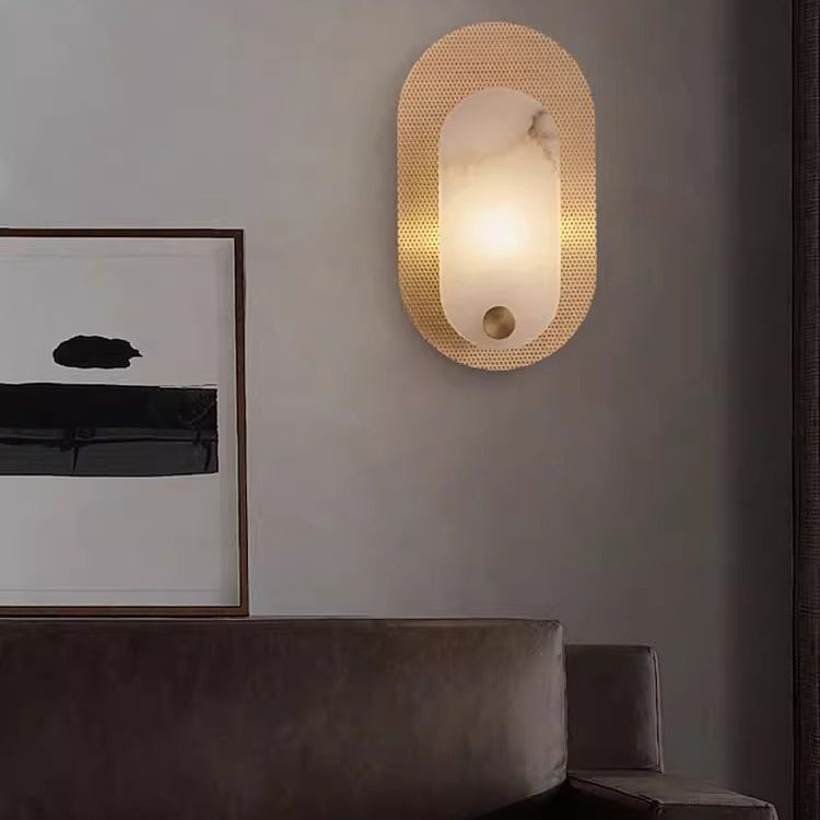 Modern Luxury Oval Copper Marble 1-Light Wall Sconce Lamp