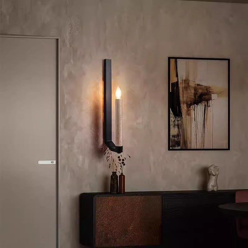 Candle Yellow Travertine Iron 1-Light Wall Sconce Lamp