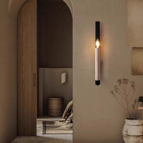 Candle Yellow Travertine Iron 1-Light Wall Sconce Lamp