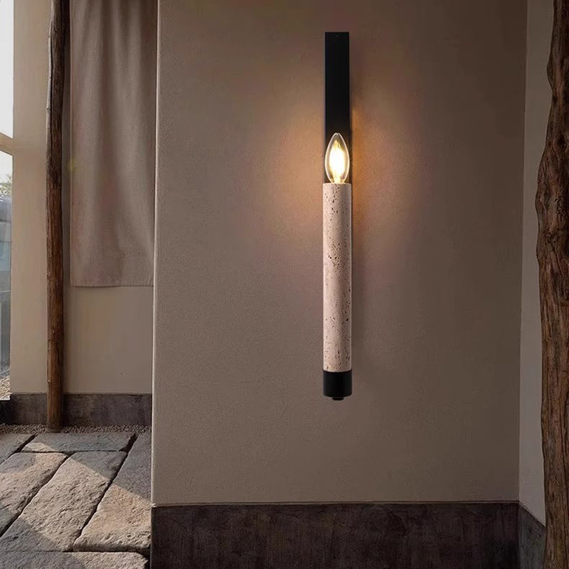 Candle Yellow Travertine Iron 1-Light Wall Sconce Lamp