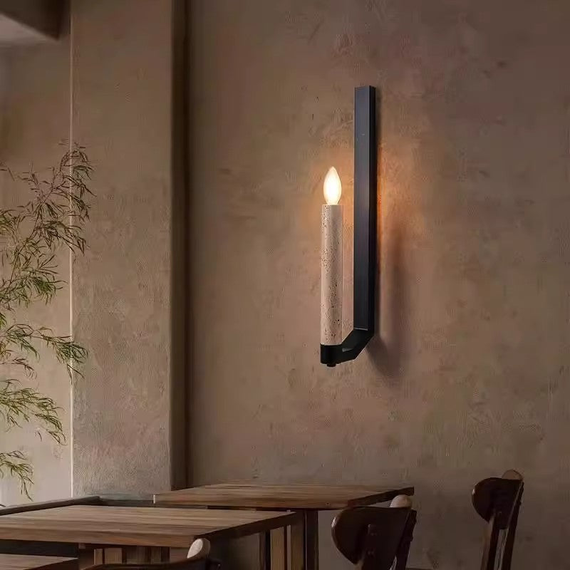 Candle Yellow Travertine Iron 1-Light Wall Sconce Lamp