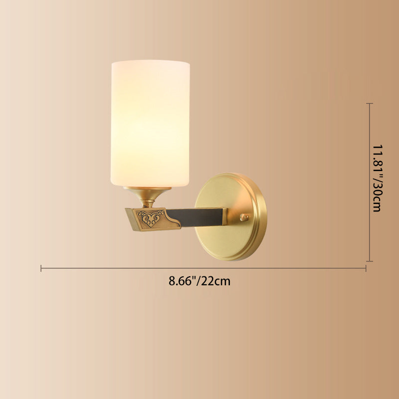 Chinese Cylinder Copper Glass 1-Light Wall Sconce Lamp