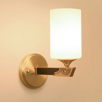 Chinese Cylinder Copper Glass 1-Light Wall Sconce Lamp