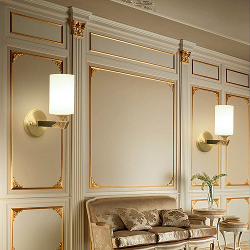 Chinese Cylinder Copper Glass 1-Light Wall Sconce Lamp