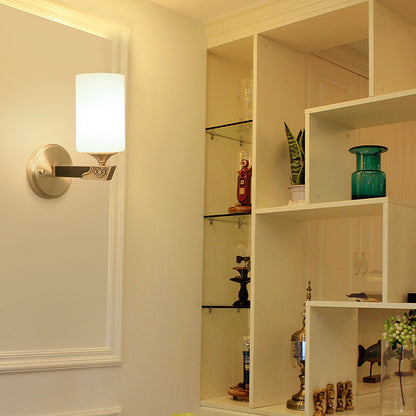 Chinese Cylinder Copper Glass 1-Light Wall Sconce Lamp