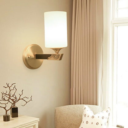 Chinese Cylinder Copper Glass 1-Light Wall Sconce Lamp