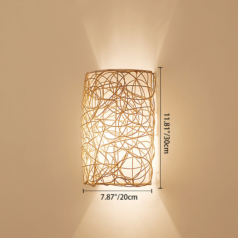 Traditional Rectangular Rattan PVC 1-Light Wall Sconce Lamp