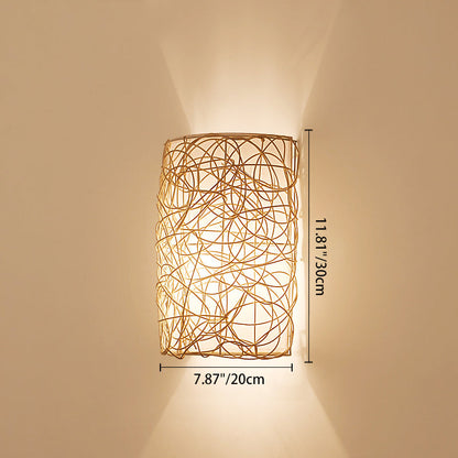 Traditional Rectangular Rattan PVC 1-Light Wall Sconce Lamp