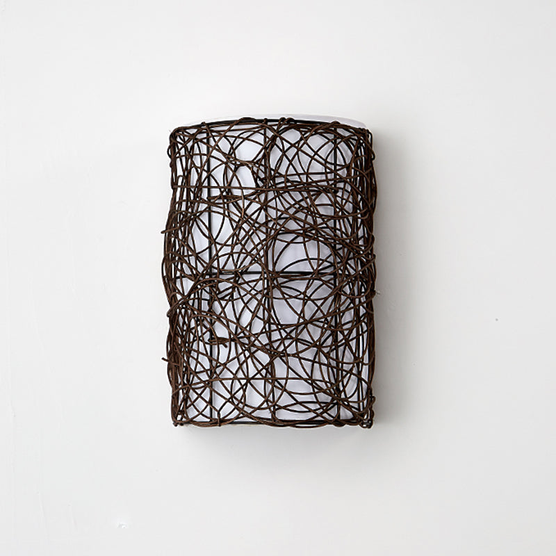 Traditional Rectangular Rattan PVC 1-Light Wall Sconce Lamp