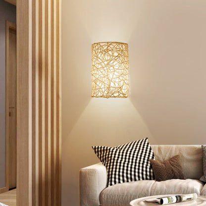 Traditional Rectangular Rattan PVC 1-Light Wall Sconce Lamp