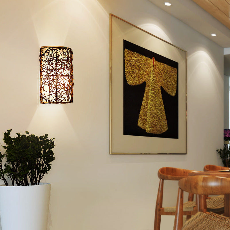 Traditional Rectangular Rattan PVC 1-Light Wall Sconce Lamp