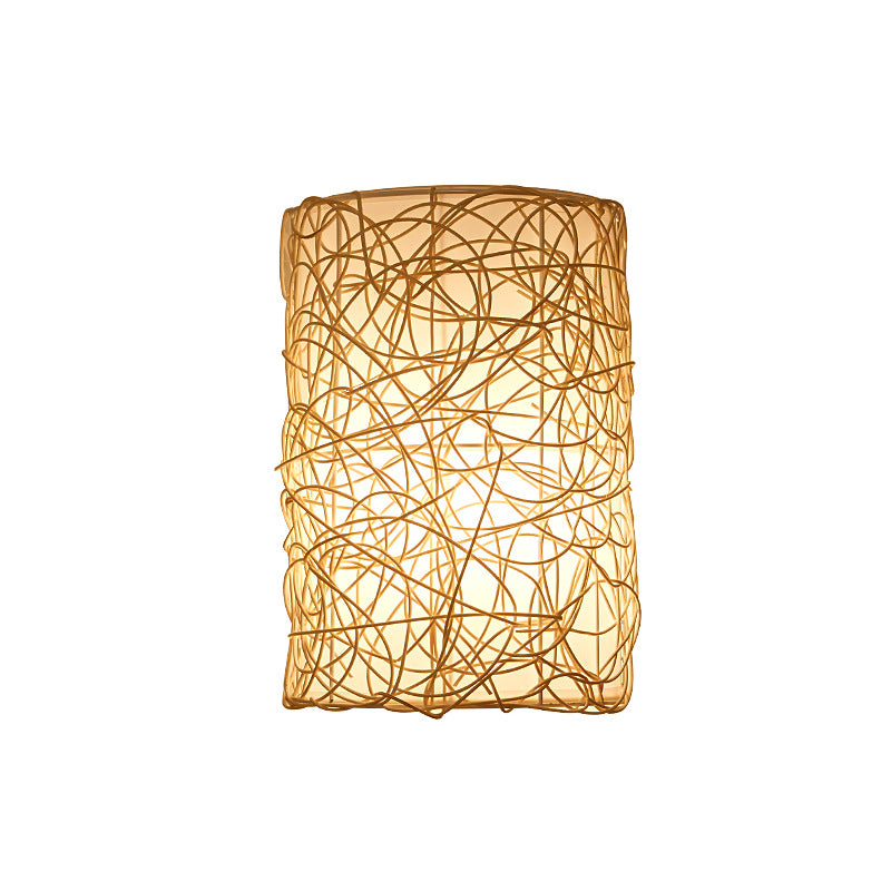 Traditional Rectangular Rattan PVC 1-Light Wall Sconce Lamp