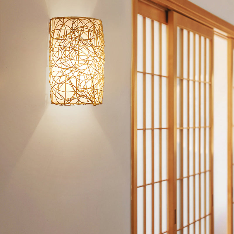 Traditional Rectangular Rattan PVC 1-Light Wall Sconce Lamp