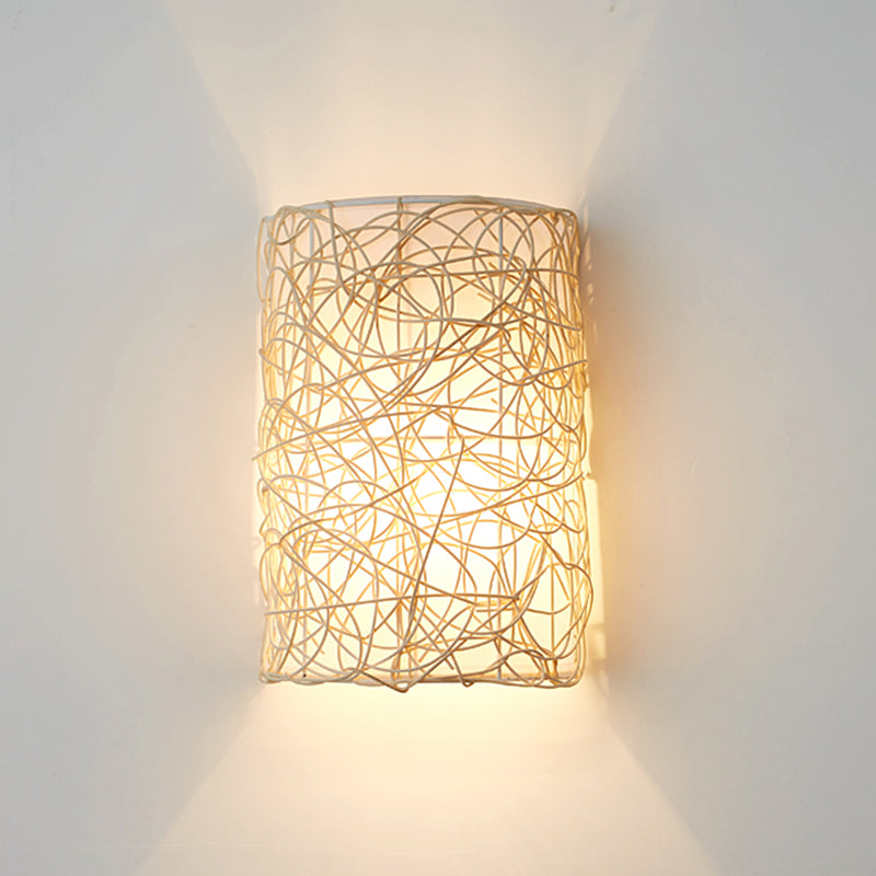 Traditional Rectangular Rattan PVC 1-Light Wall Sconce Lamp
