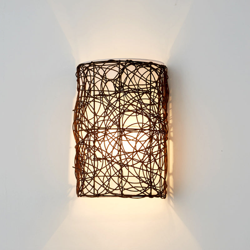 Traditional Rectangular Rattan PVC 1-Light Wall Sconce Lamp