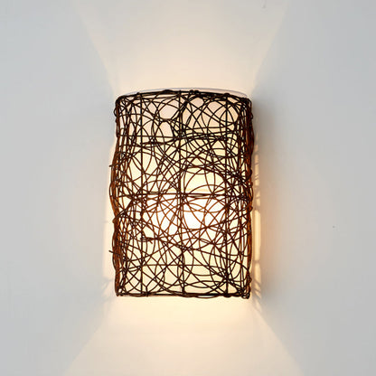 Traditional Rectangular Rattan PVC 1-Light Wall Sconce Lamp