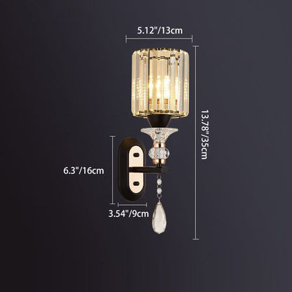 Luxury Cylinder Metal Crystal 1-Light Wall Sconce Lamp