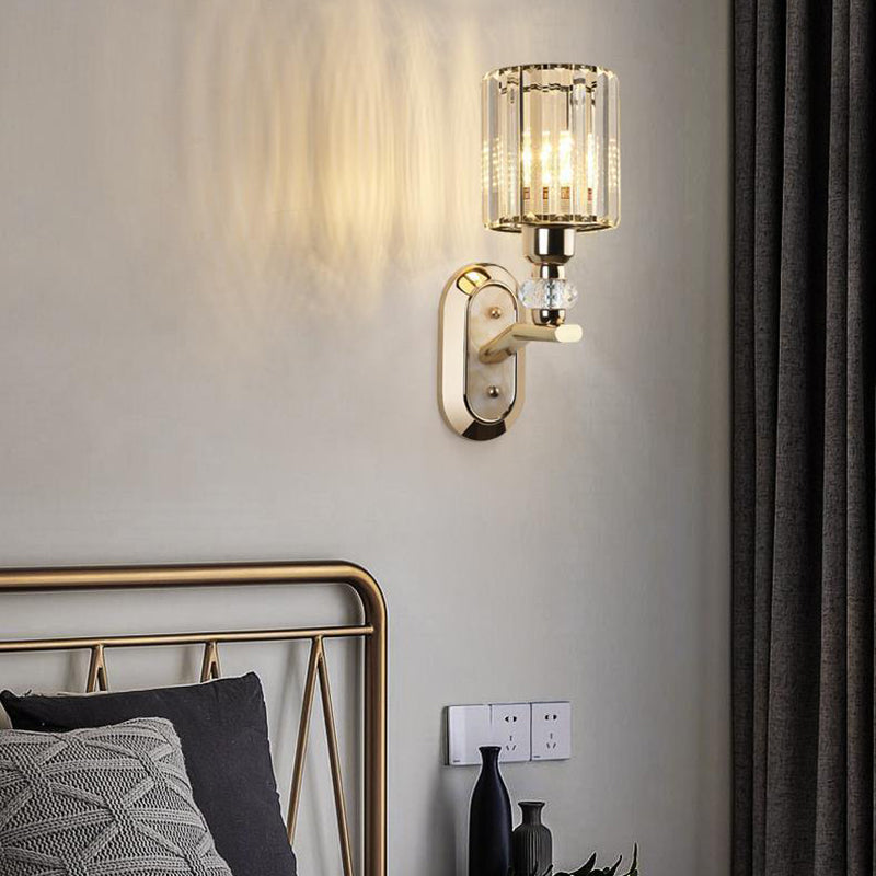 Luxury Cylinder Metal Crystal 1-Light Wall Sconce Lamp